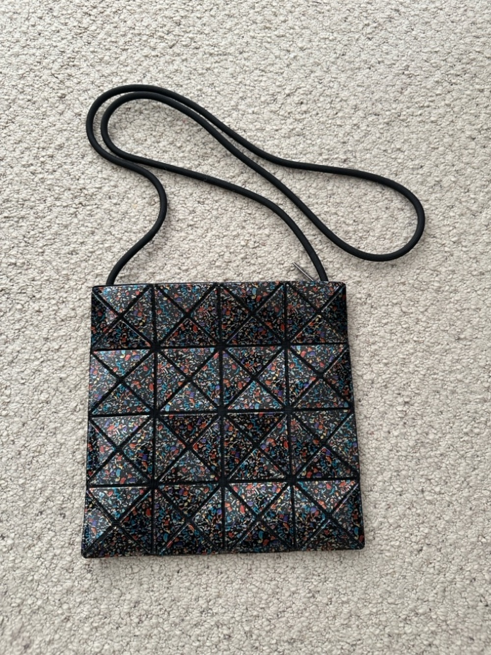 NWOT Issey Miyake Black Geo-Panel Crossbody with Multicolor Speckle